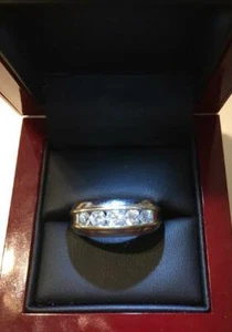 Mens 14k White and Yellow Gold Ring With Five Graduating Diamonds - Picture 1 of 6