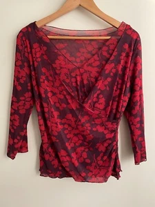 David Lawrence Womens Cross Over Blouse Size XS Floral Printed Mesh 3/4 Sleeve - Picture 1 of 6