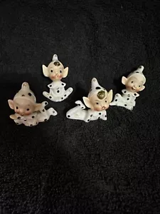 Set Of 4 Vintage 1950s Elf Pixie White Polka Dots Japan - Picture 1 of 6