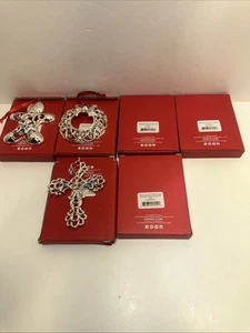 Lenox Sparkle and Scroll Silverplate Ornaments Multicolor Crystals Set of 6 - Picture 1 of 14