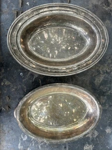 Set Of 2 Antique Silver plated Serving Bowls - 1 With Handles, 1 Without - Picture 1 of 6