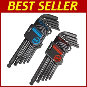Versatile Long Arm Hex Key Set with Ball Ends - Heat Treated S2 Steel, 26 Pieces - Picture 1 of 10