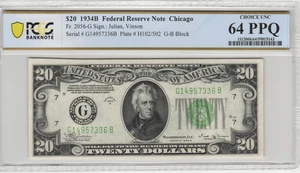 Fr.2056-G 1934B Chicago $20 Federal Reserve Note PCGS Choice UNC 64 PPQ - Picture 1 of 2