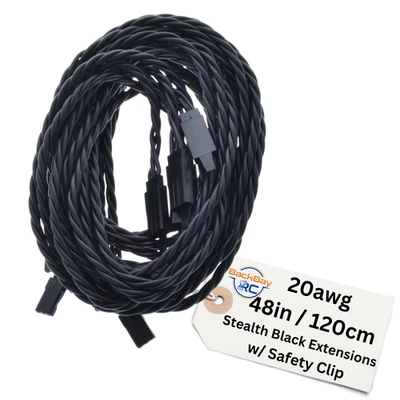 (5) 120CM Twisted 20awg Black Servo Extension Leads JR / Hitec w/ Safety Clips - Image 1 of 2