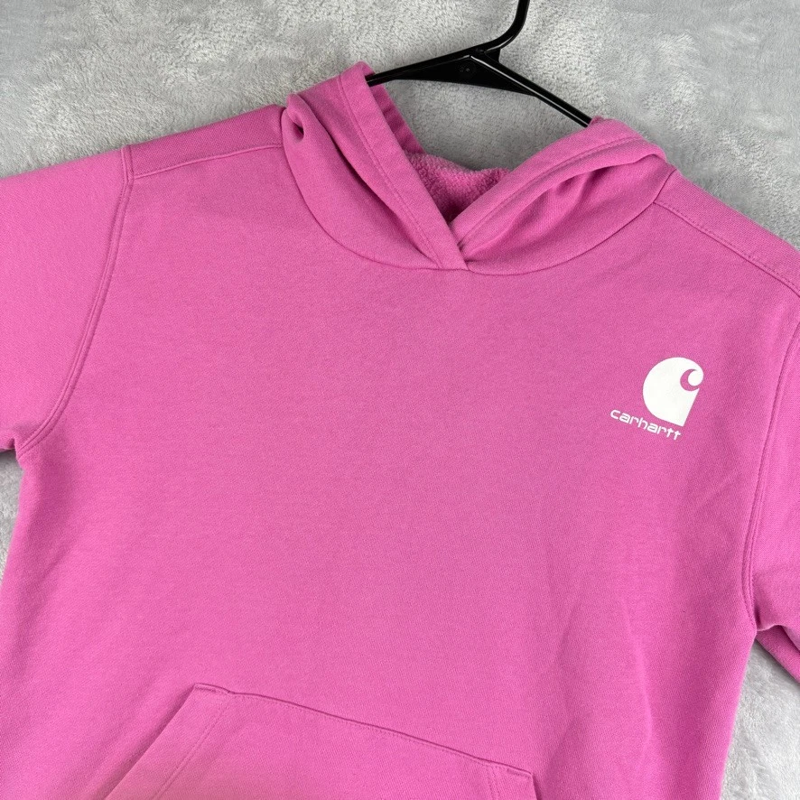 Carhartt Hoodie Girls Large Pink Hooded Sweatshirt Workwear Pullover Spellout - Image 1 of 4
