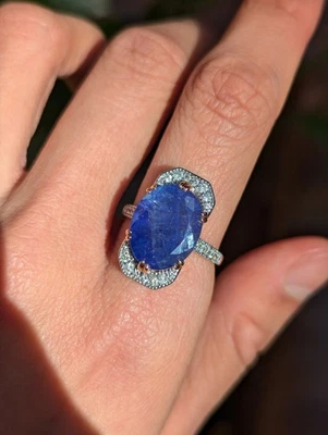 Anillo de diamantes de tanzanita natural de 8,8 quilates estilo Art Deco de oro rosa de 10 quilates valor $9k Foto 1 de 4