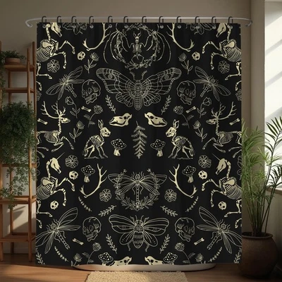 Halloween Negro y Dorado Gótico Calavera Cortinas de Ducha, Espeluznante Gótico y Calavera S... Foto 1 de 4