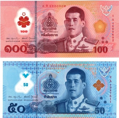 Billete Tailandia 50 + 100 baht 2025 P146 147 UNC polímero billetes nuevos Foto 1 de 3