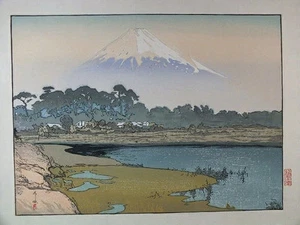 Holzschnitt Hiroshi Yoshida Zehn Ansichten von Fuji der Morgensonne Reproduktion - Bild 1 von 4