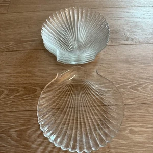 Set of 6 Clear Glass Seashell Plates Scallop Shell Shaped Dessert Appetizer - Picture 1 of 4