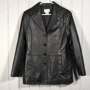 Vintage Charles Klein Women's 100% Genuine Leather Jacket Black Padded Small - Picture 1 of 7