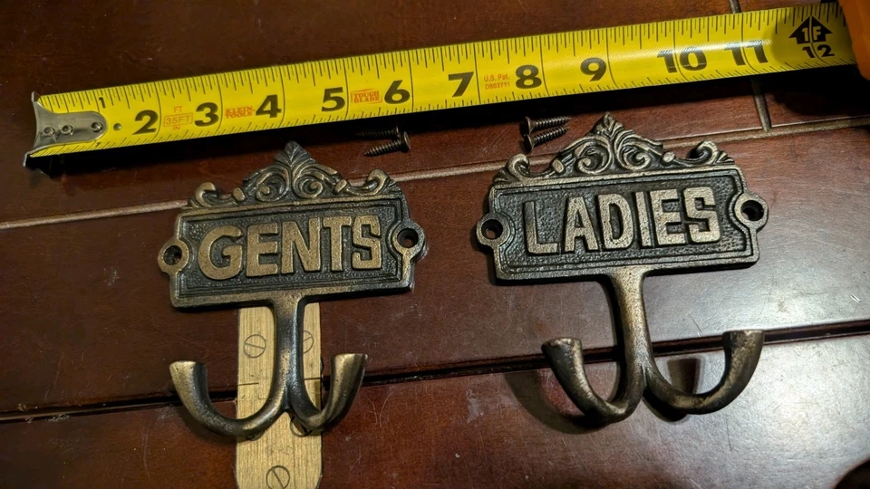 Ladies & Gents Bathroom Door Hooks Antiqued Finish Victorian Cast Iron (034) - Image 1 of 4