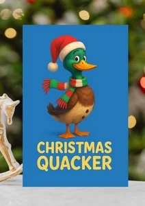 Christmas Quacker Cracker Christmas Card  - Duck Festive Xmas Card - Picture 1 of 2