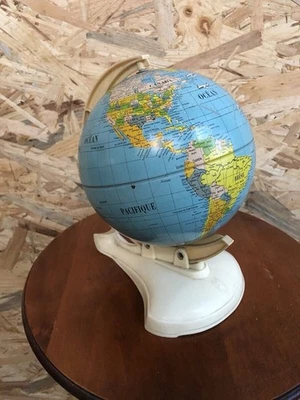 Mappemonde Ancienne MS Globe Terrestre Métal + Pied Bakélite Vintage #D013 - Photo 1/4