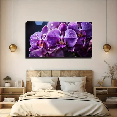 Vibrant Purple Orchid Design Bohemian Style Unframed Canvas Painting for Living - Image 1 of 4