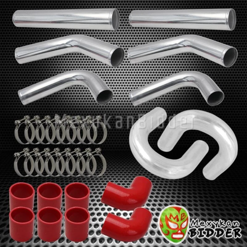 KIT DE TUBERÍAS PARA HONDA/ACURA/TOYOTA/MAZDA 2.5" 8 PIEZAS CROMO ALUMINIO FMIC U MANGUERA ROJA Foto 1 de 1