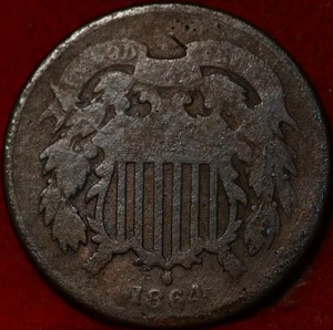 1864 Philadelphia Mint Copper Two Cent Coin - Picture 1 of 2