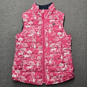 Ariat Girls Pink Horse Print Puffer Vest Size M - Picture 1 of 9