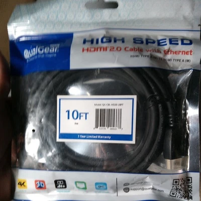 QualGear High Speed HDMI 2.0 Cable with Ethernet 10ft Sealed New - Image 1 of 4