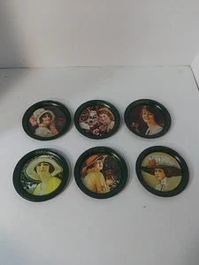 Vintage Coca-Cola Metal Coasters Victorian Calendar Ladies 1983 New Condition 6x - Picture 1 of 5