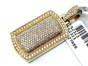 14K Yellow Gold Diamond Micro Mini/Small Military Dog Tag Pendant Round Cut Pave - Picture 1 of 8