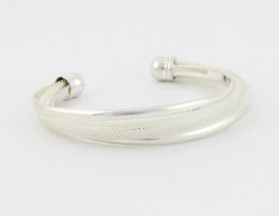 Sterling Silver Mesh Bangle Bracelet Cuff Shiny 7 1/4" Adjustable - Image 1 of 4
