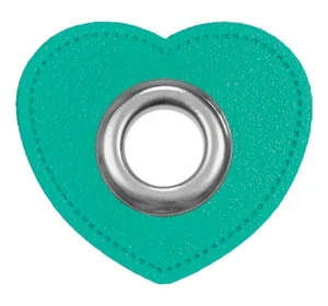 Ojales / parches, VENO, imitación cuero, corazón, tamaño 35 / 39 mm, ojal 10 mm, menta - Imagen 1 de 2