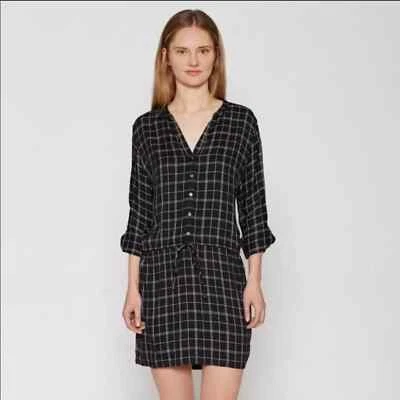 Soft Joie Black Sz XS WindowPane Dress Iselyn V-neck - Image 1 of 4