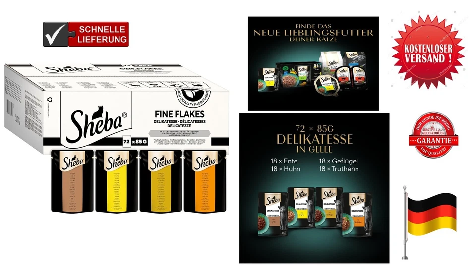 SHEBA Delikatesse in Gelee Katzennassfutter - 72 x 85g, Geflügelauswahl