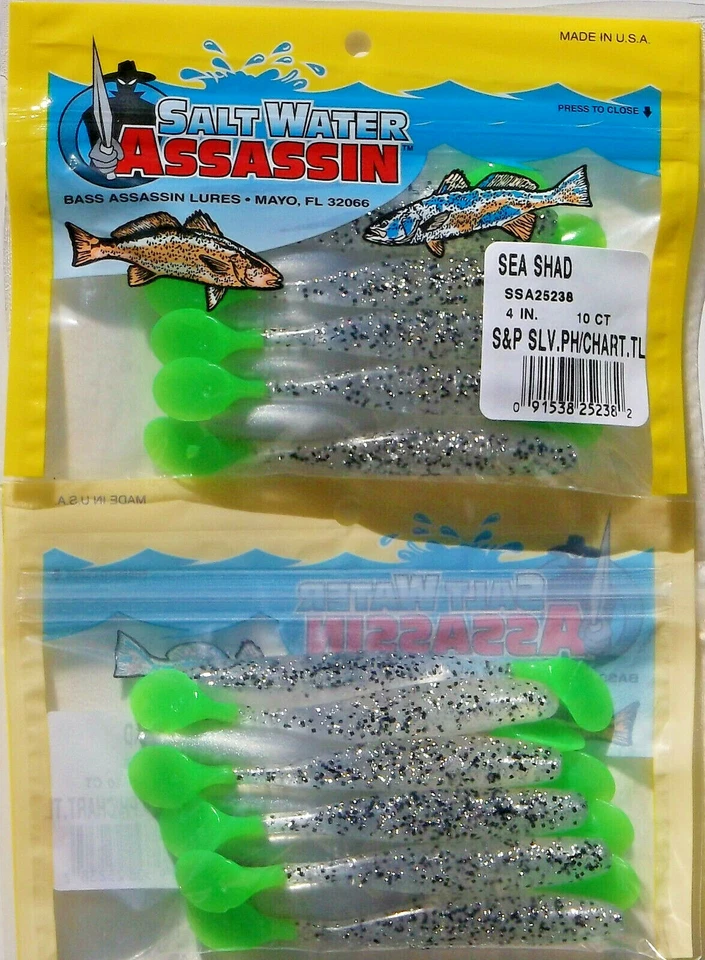 Bass Assassin Fishing Lure Ssa25238 Sea Shad Swimbait 4" Salt and Pepper Silver
