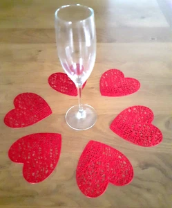 6 Pcs Red Heart Shaped Coasters for / Wedding / Party Table Decoration - Picture 1 of 4