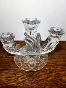 Fostoria Navarre Baroque Etched Glass Trindle Candlestick Holder Candelabra - Picture 1 of 6
