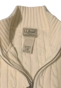 LL Bean VTG Zip Front Sweater Women's L White Cable knit Long sl Hong Kong - Picture 1 of 3