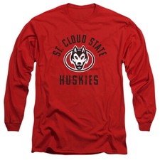 St Cloud State University Adult Long Sleeve T-Shirt Huskies Logo, Red, S-3XL