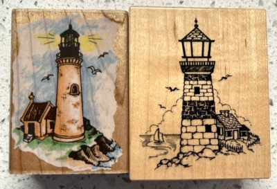 2 estampillas de goma de montaje en madera de faro H037 estampillas divertidas F1145 PSX de colección NUEVAS Foto 1 de 3