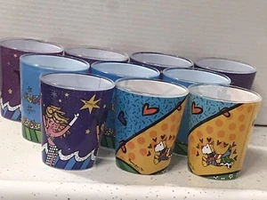 ROMERO BRITTO ART GLASS DRINKING TUMBLER CANDLE HOLDER $40/each - Picture 1 of 10