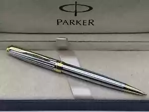 Parker Sonnet Ballpoint Pen Silver Circle Fine Nib Blue Ink Refill No Box - Picture 1 of 5