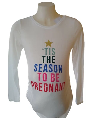 Maternity Top Shirt Motherhood Large Spell Out Tis The Season To Be Pregnant New - Image 1 of 4