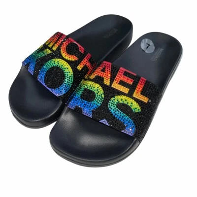 Michael Kors Diapositivas Mujer Estrás Arco Iris Negro Brillante Orgullo Brillante Gilmore Foto 1 de 4