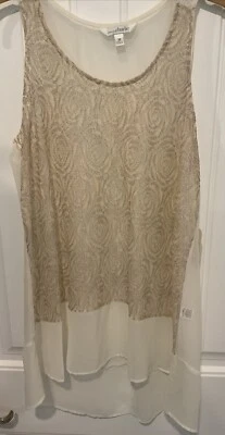 NWT Charming Charlie Sheer Cream & Silver Hi-low Hem Sleeveless Blouse Medium - Image 1 of 4