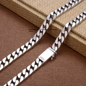 Pure S925 Sterling Silver Link Chain 7mm 8mm Cuban Curb Necklace 16-28inch - Picture 1 of 7