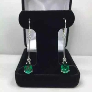 2.00 Ct Pear Cut Lab-Created Green Emerald Dangle and Drop Earrings 925 Silver - Picture 1 of 7