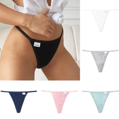 6 Pack Lot Womens Cotton Thongs Panties Underwear Low Waist Sexy G-String Briefs - Image 1 of 4