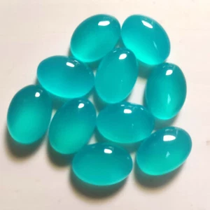 Natural Untreated Paraiba Chalcedony Loose Gemstone Oval Cabochon From India - Picture 1 of 8