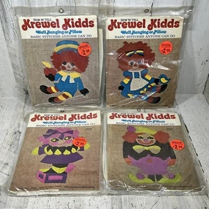 Lot of 4 Vintage Sew N' Tell Krewel Kidds Wall Hanging or Pillow Kits - NEW - Picture 1 of 6