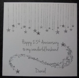 Tarjeta de aniversario de boda de plata 25 personalizada - marido esposa pareja piedra preciosa - Imagen 1 de 7