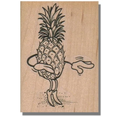 Wood Rubber Stamp, Fun Pineapple Hula Dancer, Dancing Fruit, Food, Tropical,Hand Foto 1 de 2