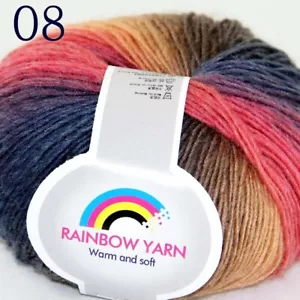 Sale 1Ballsx50gr Colorful Rainbow Rug Shawl Cashmere Wool Hand Crochet Yarn 08 - Picture 1 of 12