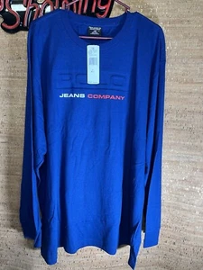 VINTAGE Polo Jeans Co Ralph Lauren Graphic T-shirt Men XXL Blue Long Sleeve A14 - Picture 1 of 5