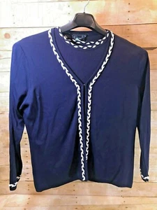 ROCHELLE CALIFORNIA SUÉTER MUJER GRANDE CONJUNTO DE 2 PIEZAS AZUL MARINO BLANCO TEJIDO ACENTO - Imagen 1 de 11
